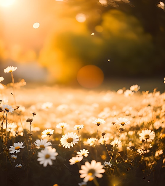 Beautiful landscape of spring flowers with daisies