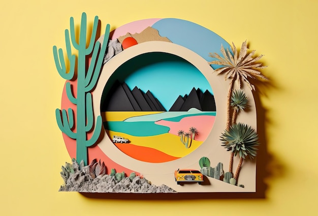 Beautiful landscape trendy art paper collage design Generative ai