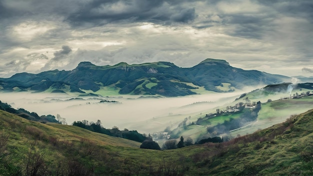 Beautiful landscape of ukrainian carpathian mountains and cloudy sky