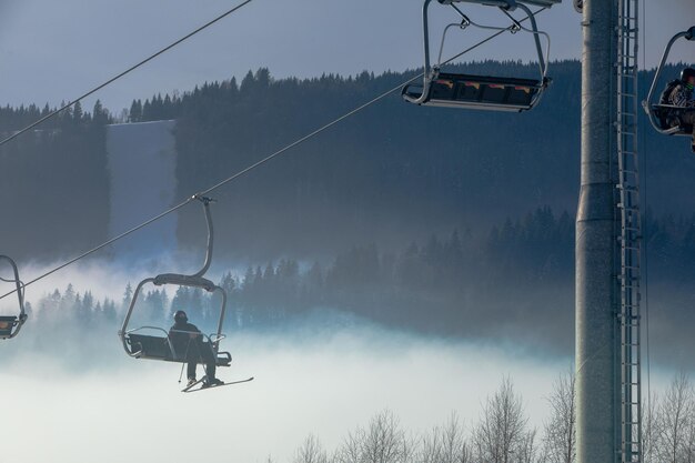 Beautiful landscape view of carpathian bukovel mountain ski resort