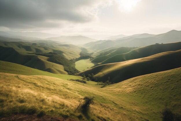 Foto bella vista del paesaggio delle verdi colline outdoor generative ai