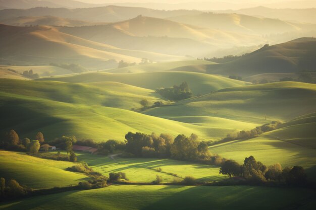 Photo beautiful landscape view of the green hills outdoor generative ai