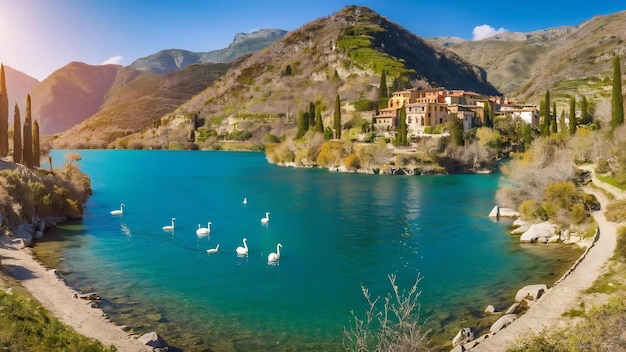 Beautiful landscape view of a small mountain lake in a valley of the french riviera