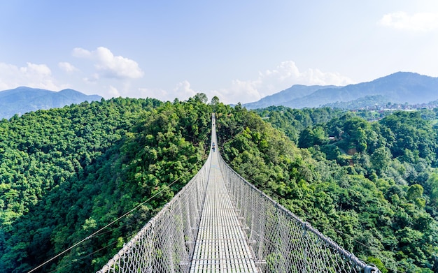 Beautiful Landscape view of Suspension bridge and greenery hill at Kathmandu Nepal