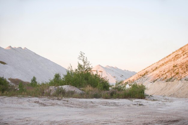 Beautiful landscape of white mountains and sand Unusual natural landscape