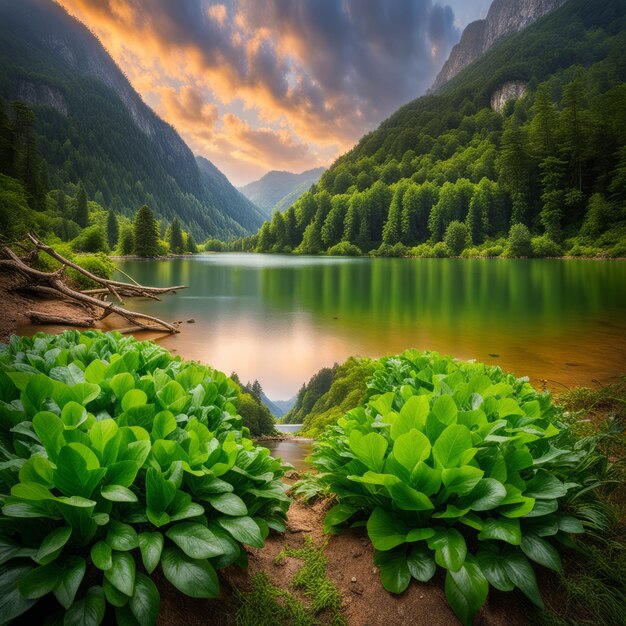 写真 湖と山の美しい風景 湖と山の 美しい風景