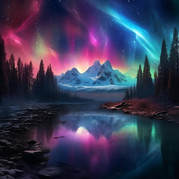 beautiful landscape with aurora borealis