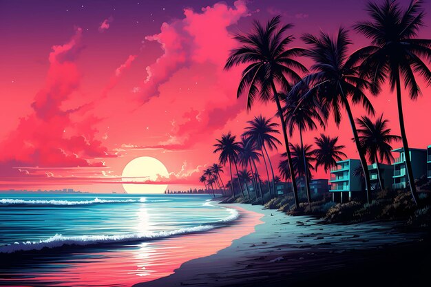 Beautiful landscape with beach and sea Traveling around the world Retro style