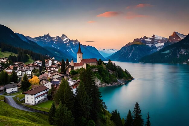 A beautiful landscape with a church on the top of it