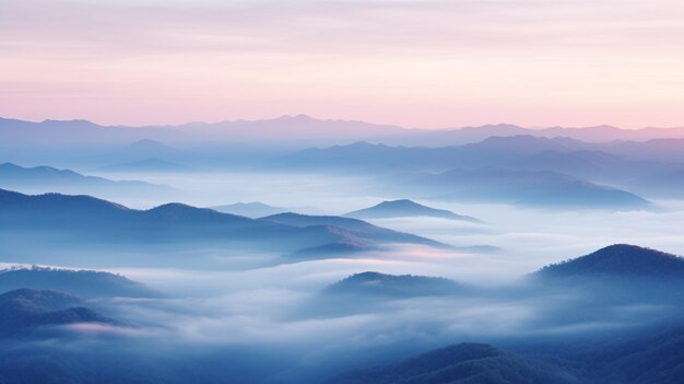 사진 안개가 자욱한 산 계곡 ai generative가 있는 아름다운 풍경