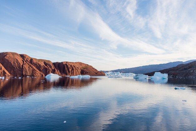 Beautiful landscape with iceberg in Greenland at summer time. Sunny weather.