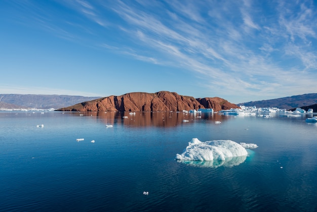 Beautiful landscape with iceberg in Greenland at summer time. Sunny weather.