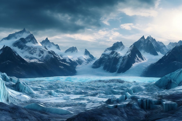 Beautiful landscape with icebergs and mountains