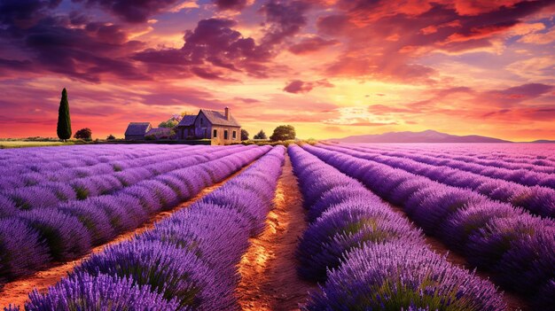 Beautiful landscape with lavender flowers