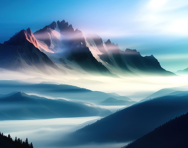 beautiful landscape with mountains and clouds