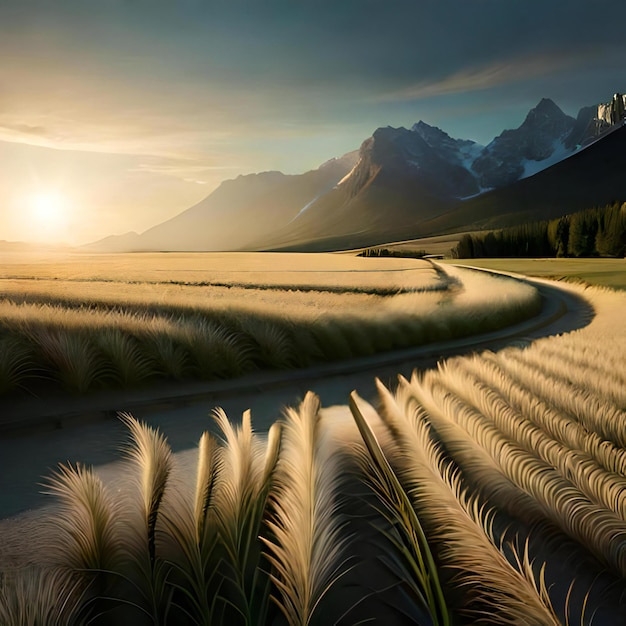 写真 山を背景に美しい風景