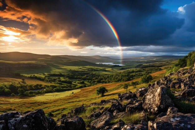 beautiful landscape with rainbow grass and sky ai generated