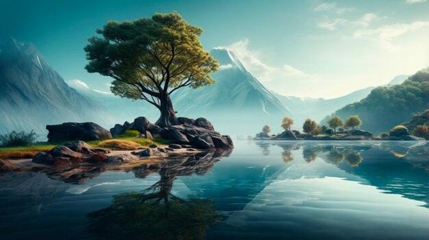 beautiful landscape with a river and a lake