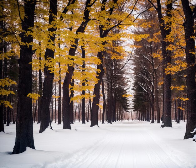 Beautiful landscape with river and snow