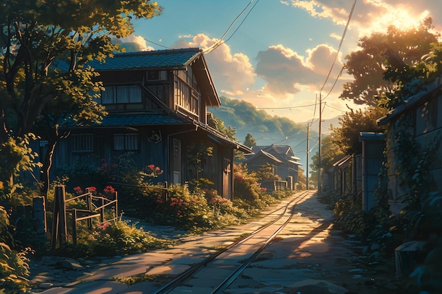 美しい風景と空のアニメの背景