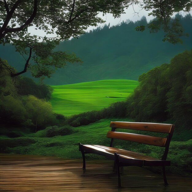 Photo beautiful landscape with a tree and a bench