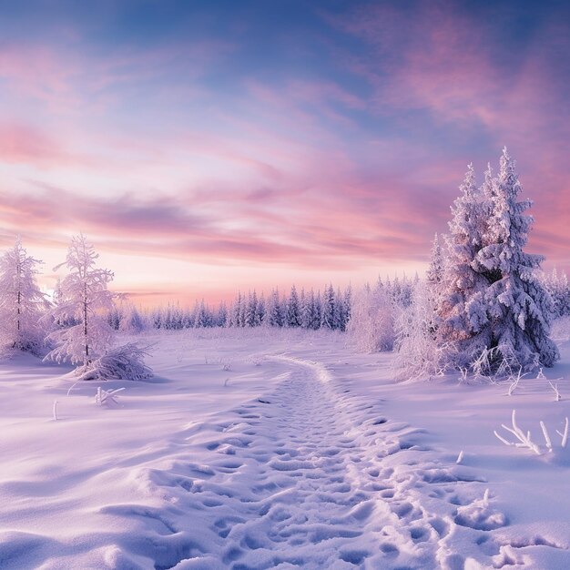 Фото Красивый пейзаж с деревьями, покрытыми снегом