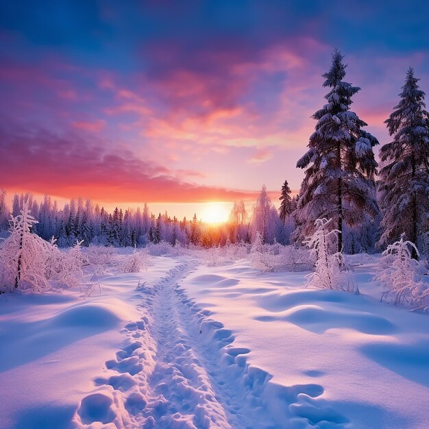 Beautiful landscape with trees covered with snow