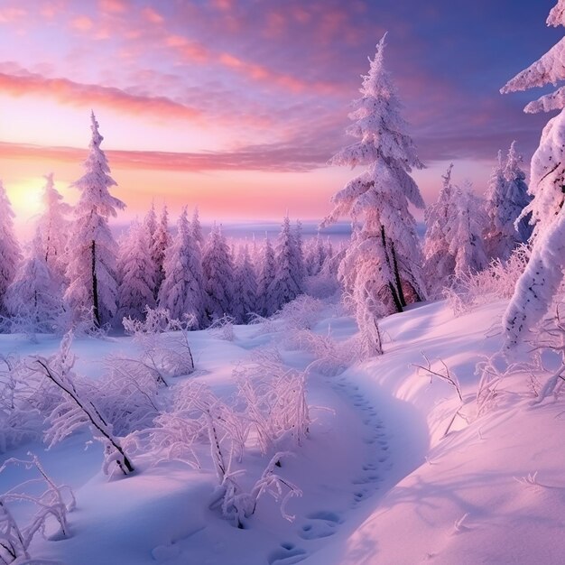 Photo beautiful landscape with trees covered with snow