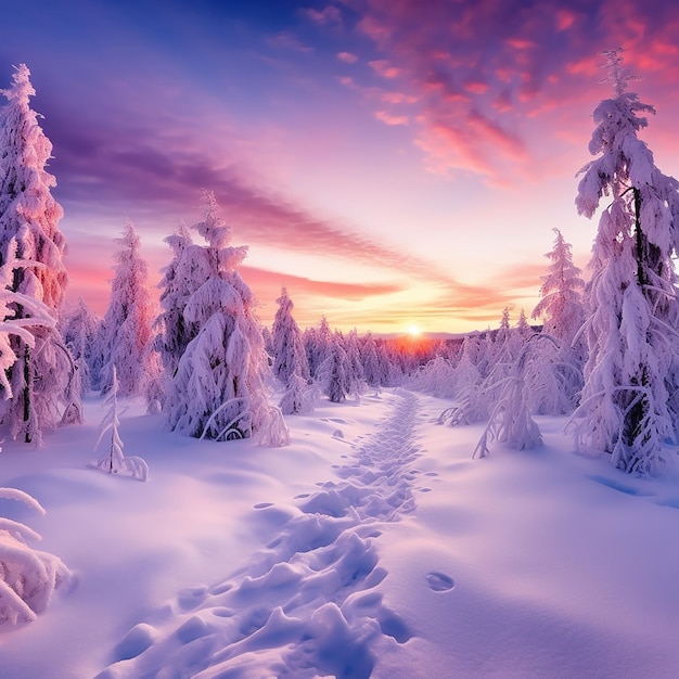 Beautiful landscape with trees covered with snow