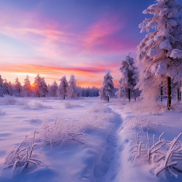 Beautiful landscape with trees covered with snow