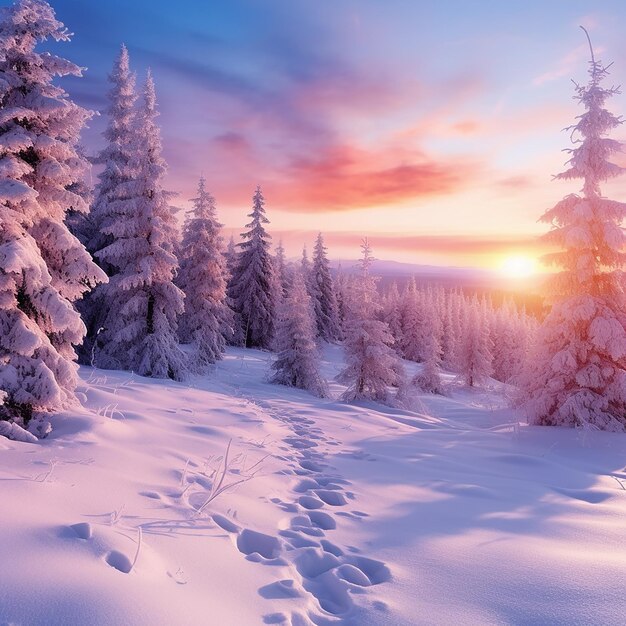 Beautiful landscape with trees covered with snow