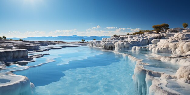 写真 美しい風景で天然のミネラル・スプリングのカスケードで青い澄んだ水があります