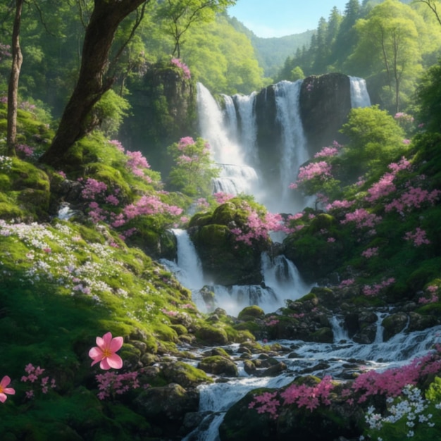 A beautiful landscape with a waterfall generative ai