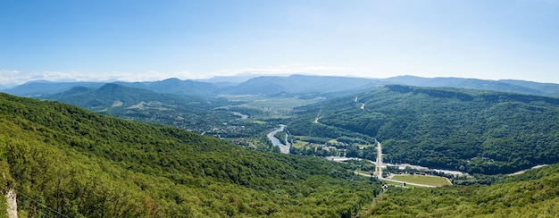 Beautiful landscapes in Adygea green high mountains the Belaya river observation decks