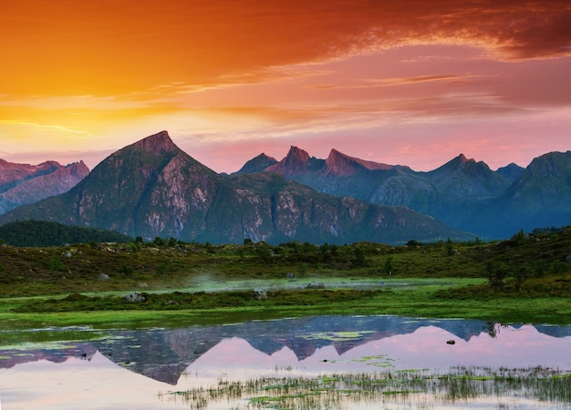 Beautiful landscapes in Lofoten islands, Northern Norway. Summer season.