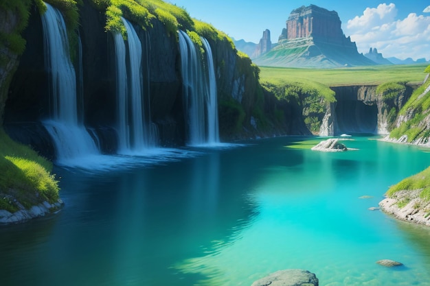 Beautiful green waterfall HD wallpaper download