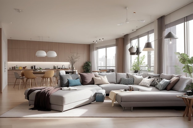 Beautiful and large apartmentroom interior with stylish living room