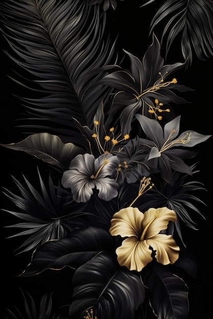 Красивые большие цветы на черном фоне