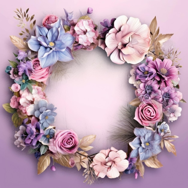 Beautiful large wreath of stunning flowers on a frame used as digital backdrop Generative AI image weber