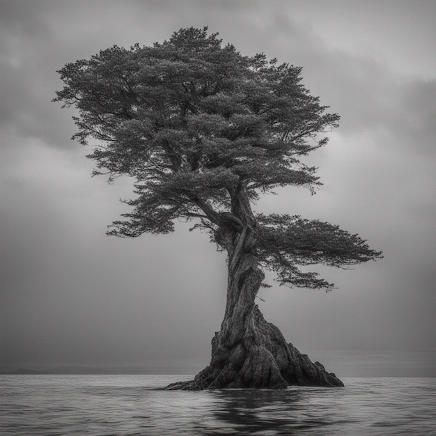 Фото Красивые крупные одиночные деревья в море