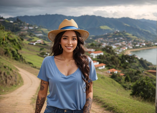 Foto bella donna latina in vacanza in colombia