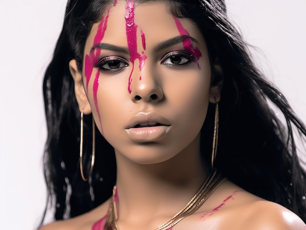 Beautiful Latin women with face paint photography for magazine