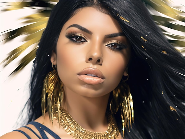 Beautiful Latin women with golden color photography for magazine