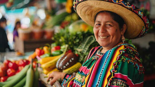 Photo a beautiful latina woman wearing a traditional mexican hat smiles at the camera