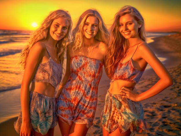 Beautiful laughing and smiling girls on the beach during vacation