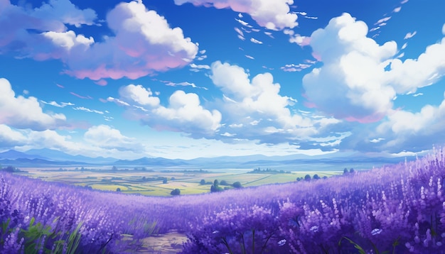 아름다운 라벤더 과 구름이 가득한 파란 하늘