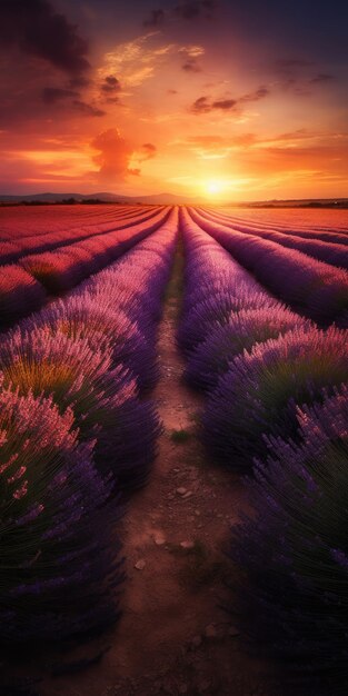 Beautiful lavender field at sunset ai generated