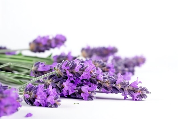 Beautiful lavender flowers on white background generate ai