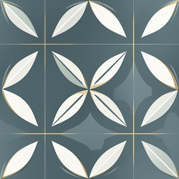 Photo beautiful leaf pattern in blue and gold tiles tiled