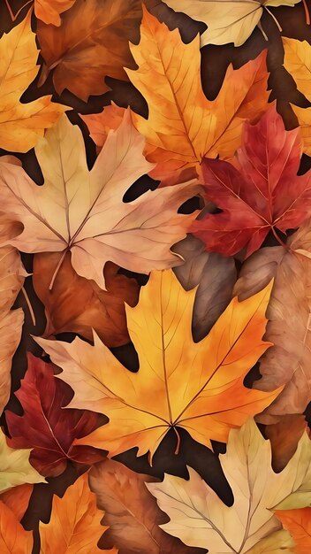 Красивый акварельный фон листьев в коричневом осеннем сезоне